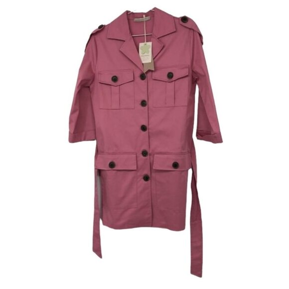 NWT Rinascimento Pink tie waist black buttoned  coat four pockets SP - Picture 1 of 15